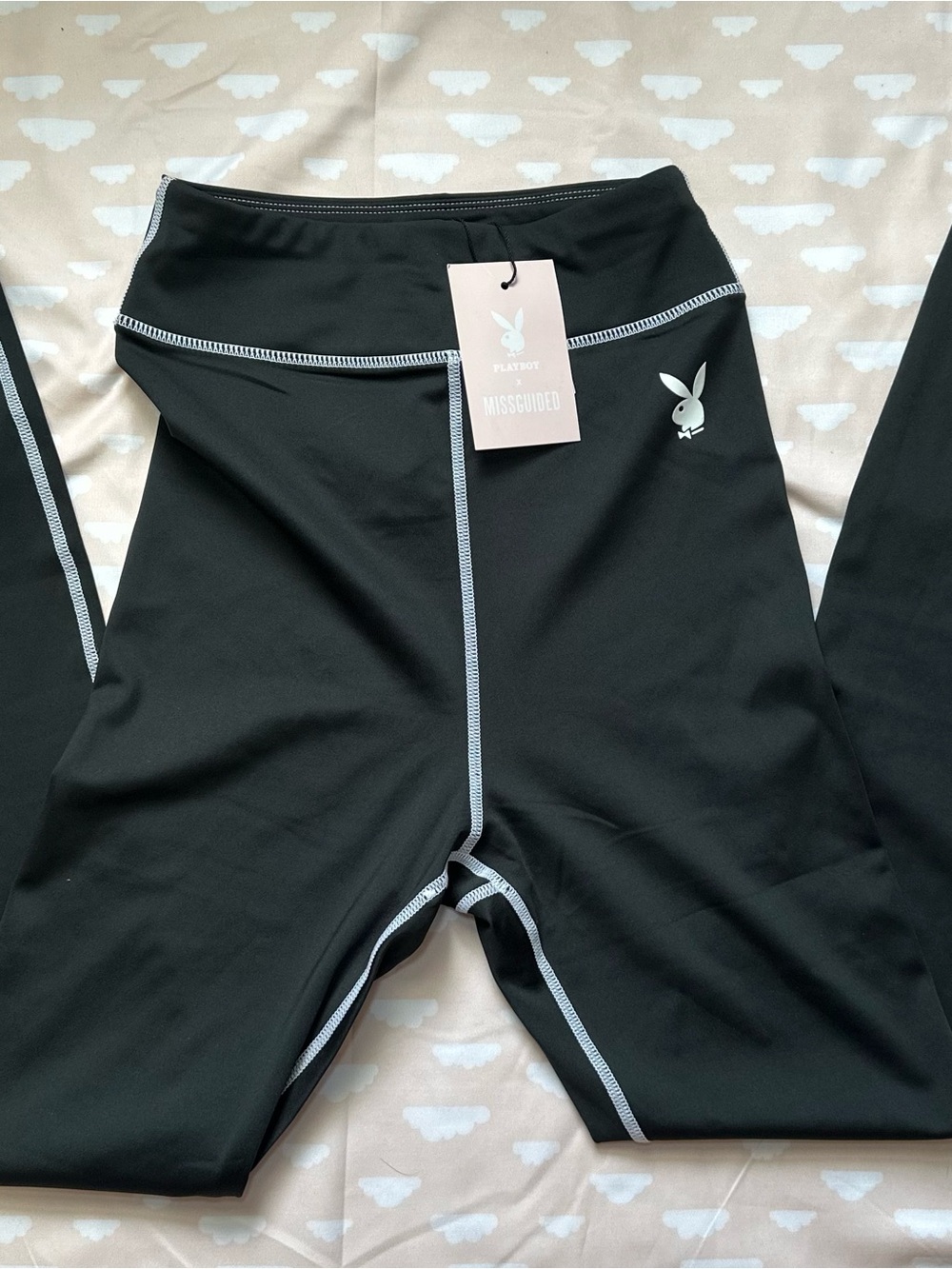 Missguided + Playboy Leggings with White Contrast Stitching